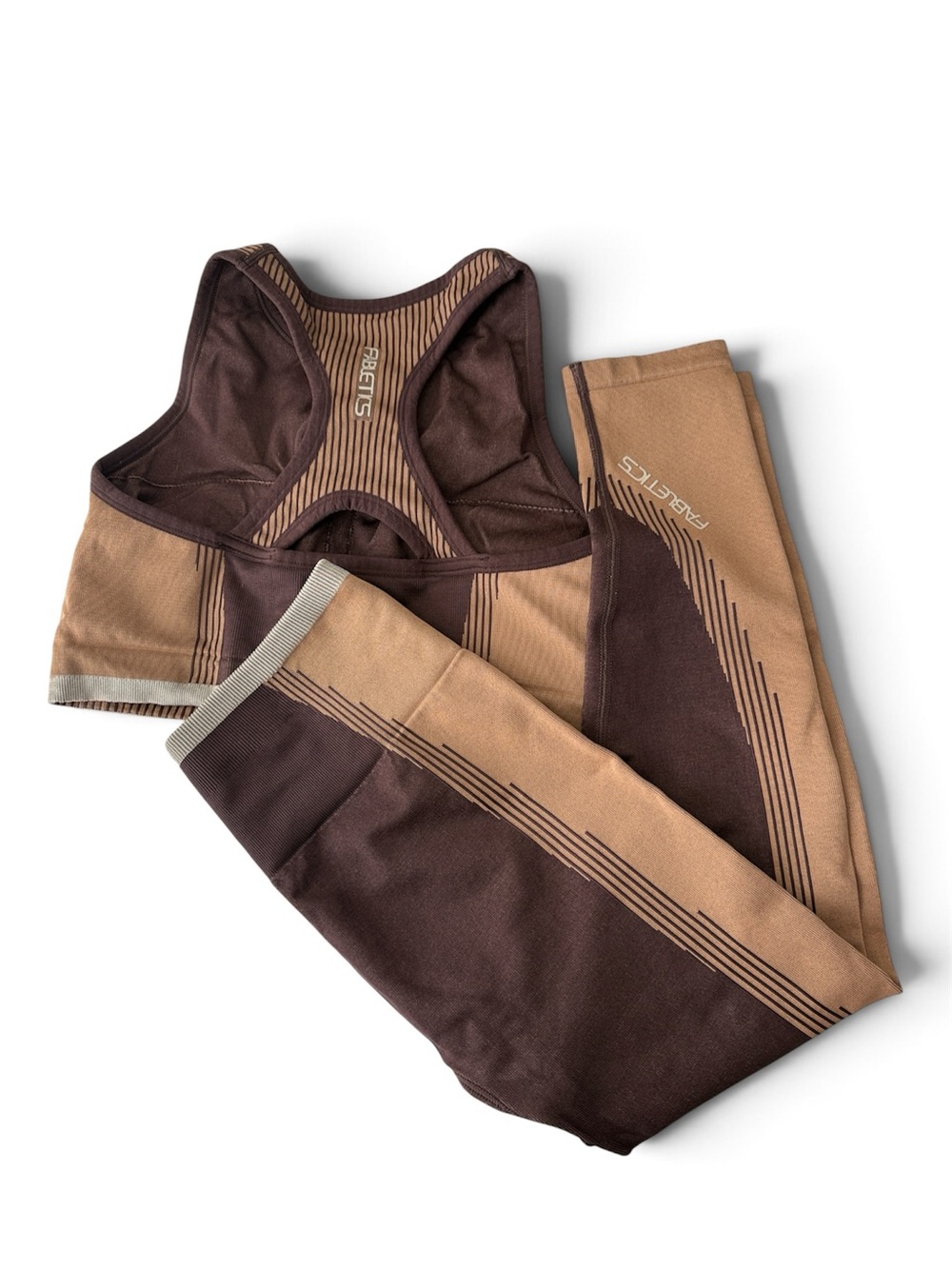Fabletics Brown & Tan Two-Tone Seamless Active Leggings and Crop Tank